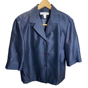 Josephine Chaus Collection Blue Silk 3/4 Sleeve Button Down Swing Jacket Sz 8